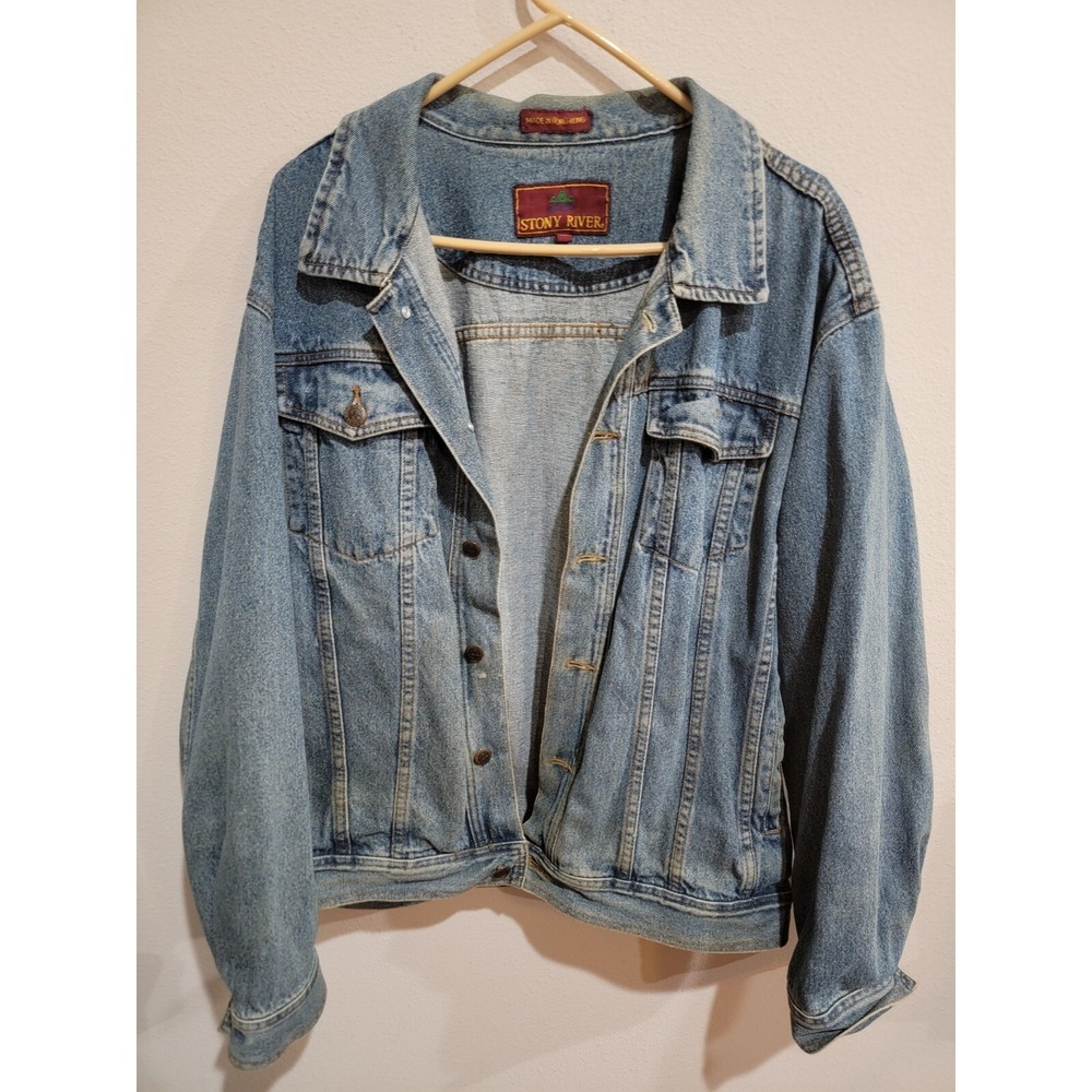 Stony River Jacket Vintage Washed Faded Denim Jeans Trucker Men Size XL